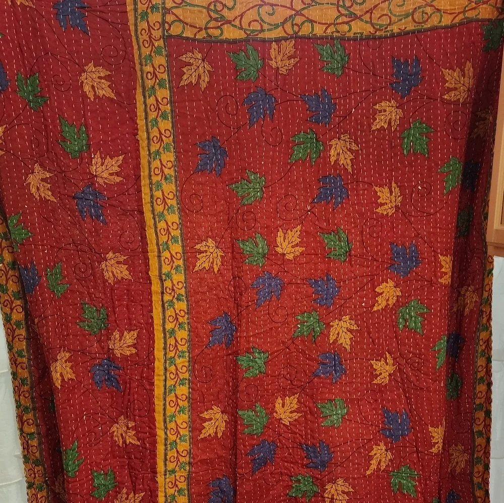 Kantha Hand Crafted Reversible Colorful Bohemian Lightweight Quilt 60